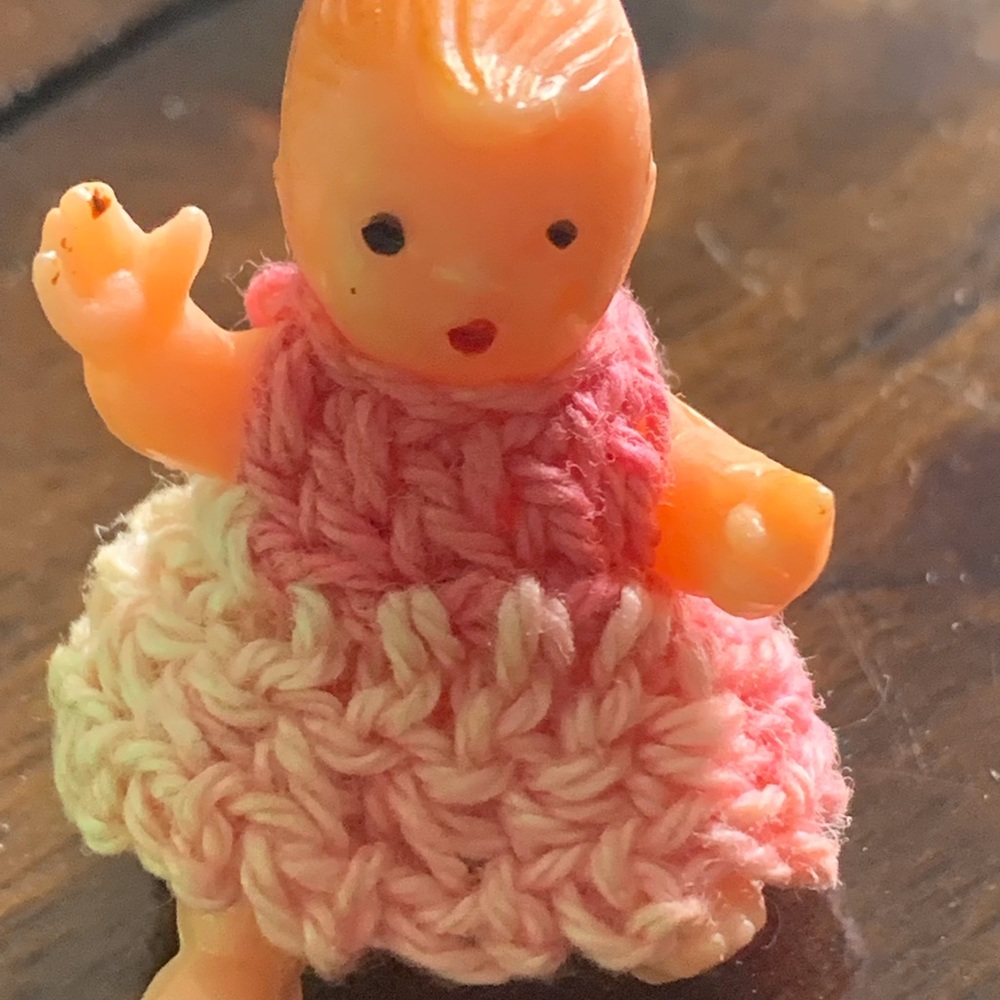 Vintage German Baby Doll with Handmade Crochet Clothing